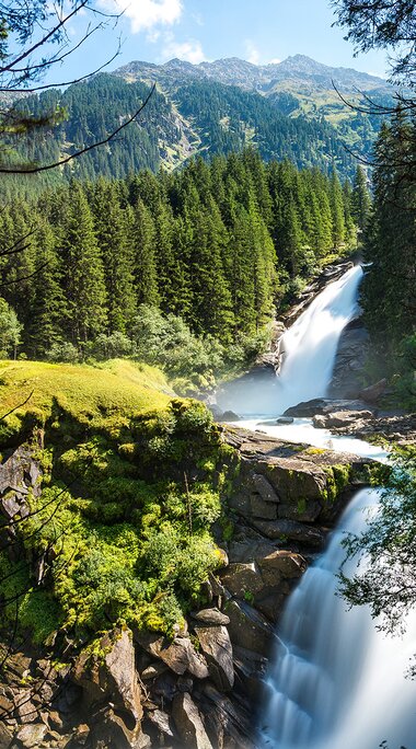Ansicht der Krimmler Wasserfälle.